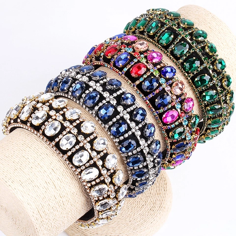 Baroque Padded Headband Luxury Rhinestone Crystal Wide Velvet Hair Hoop Vintage Party Accessory Women