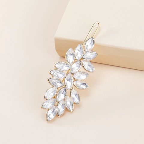 Leaf Rhinestone Hair Clip Elegant Alloy Side Barrette Crystal Headwear For Women Exquisite Luxury Minimalist Style