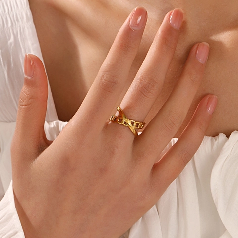 Kruis Ketting Open Ring Roestvrij Staal 18K Verguld Verstelbaar Mode Hip Hop Minimalistische Sieraden Voor Dames