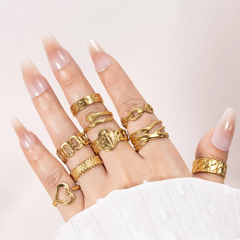 Edelstahl Offene Verstellbare Ringe Gold Vergoldet Vintage Schlange Herz Stern Mond Jungfrau Maria Schmuck Für Damen