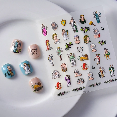 5D Embossed Nail Art Stickers Greek Mythology Sculpture Relief Baroque Style Angels Flowers Self Adhesive Waterproof