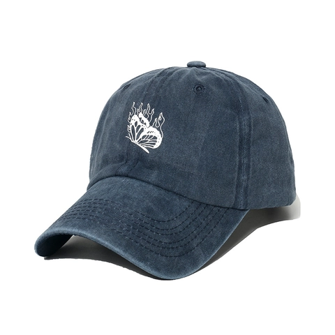 Washed Cotton Butterfly Flame Embroidery Baseball Cap Vintage Distressed Adjustable Outdoor Sun Hat For Women Men