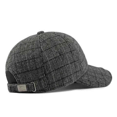 Men Winter Woolen Plaid Baseball Cap With Ear Protection Warm Retro Tweed Adjustable Outdoor Hat For Middle Aged Senior