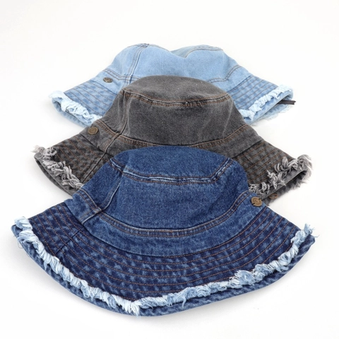 Chapeau Bob En Denim Rétro Bords Effilochés Délavé Protection Solaire Streetwear Pour Femmes