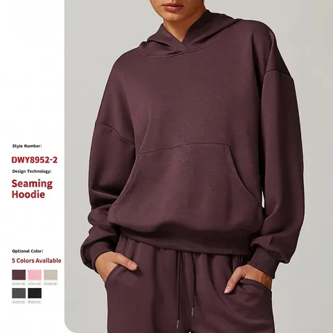 Women Tracksuit Hooded Long Sleeve Sweatshirt And Jogger Pants Rayon Polyester Blend Scuba Fabric Loose Fit Activewear