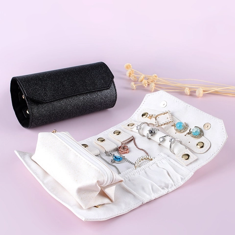 Portable Jewelry Roll Organizer Travel Synthetic Leather Jewelry Bag For Rings Earrings Necklaces Storage Case Small Jewelry Pouch