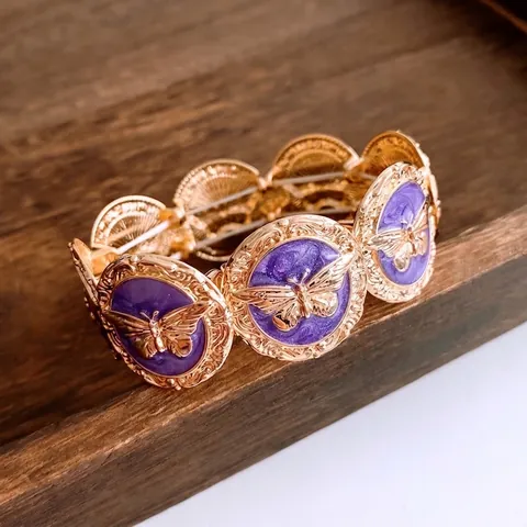 Bracciale A Farfalla In Smalto Di Lega Stile Palazzo Vintage Gioielli Geometrici Elastici Per Donna Retro Francese