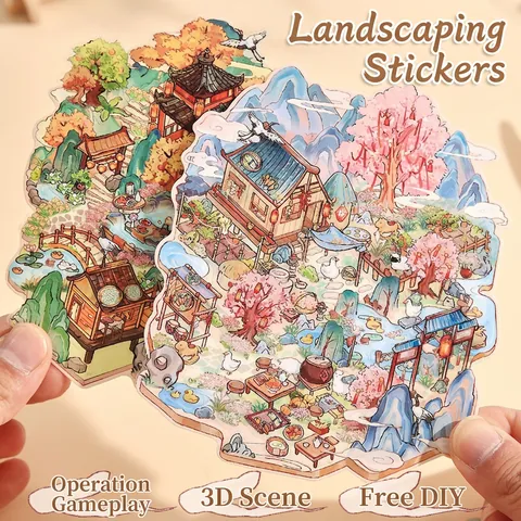 DIY Szenenaufkleber Chinesischer Stil Landschaft PVC Papier Scrapbooking Dekoration Für Journaling Kunsthandwerk