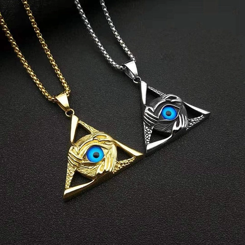Collar Con Colgante De Hip Hop Para Hombre Acero Inoxidable Ojo Turco Triángulo Joyería Punk