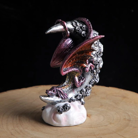 Gothic Halloween Moonlight Dragon Sculpture Resin Statue Metallic Crescent Moon Skulls Desktop Ornament Home Decor Figurine
