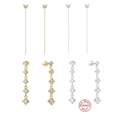 Pendientes de Borla de Mariposa de Plata de Ley 925 para Mujer Pendientes Lineales de Cadena Larga de Circonita Brillante