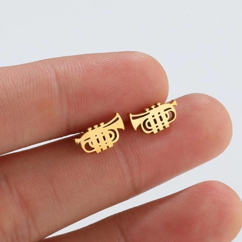 Trumpet Shape Stud Earrings Stainless Steel Retro Musical Instrument Style Jewelry For Women