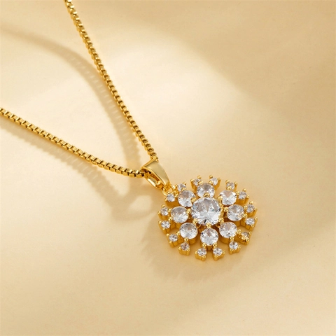 Collier Pendentif Flocon De Neige Acier Inoxydable Zircone Incrusté Tons Or Chaîne Boîte Bijoux De Noël Cadeau Pour Femmes