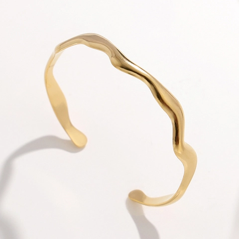Onregelmatige Golf Roestvrijstalen Armband Voor Dames Minimalistische Verstelbare Open Manchetarmband Mode
