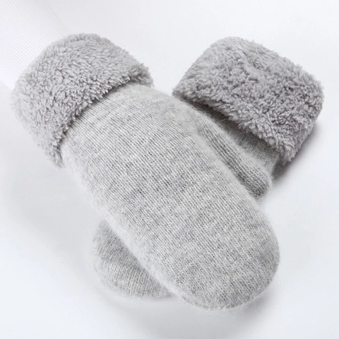 Mitones De Invierno Para Mujer Guantes De Punto Cálidos Y Gruesos Con Puños De Felpa Piel Sintética Color Sólido Cortavientos