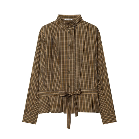 Women Plaid Long Sleeve Blouse Polyester Vintage Casual Bow Waist Tie Single Breasted Elegant Shirt
