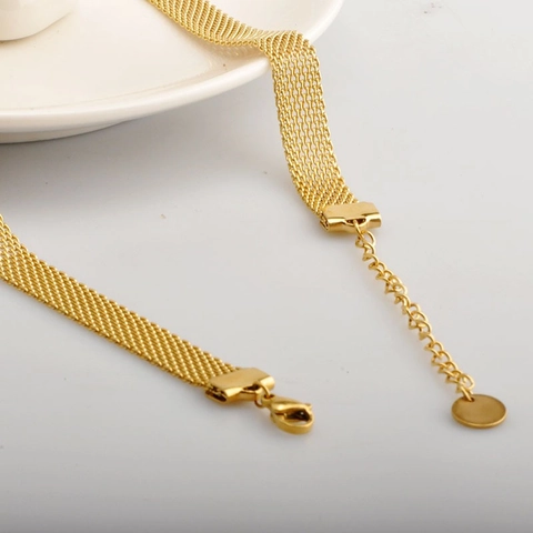 Collana Choker In Maglia Placcata Oro Acciaio Inossidabile Trama Piatta Catena Clavicola Gioielli Retro Eleganti Per Donne
