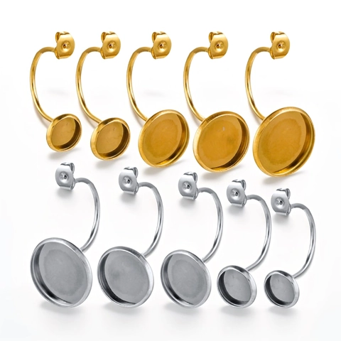 Ganchos Para Pendientes De Acero Inoxidable Bandeja De Bisel Redonda Configuración De Base De Cabujón En Blanco Hallazgos DIY
