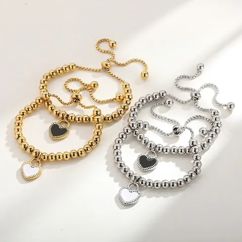 Bracciale Di Perline Regolabile In Acciaio Inossidabile Ciondolo A Cuore Smalto Gioielli Di Moda Per Donna