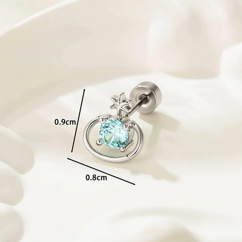Saturn Planet Stud Earrings Titanium Steel Cubic Zirconia Star Screw Back Piercing Jewelry For Women Girls