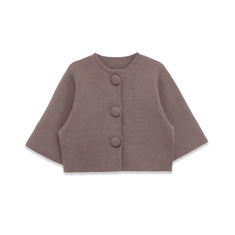 Cárdigan De Punto Para Mujer Cuello Redondo Color Sólido Tres Botones Forrados De Tela Chaqueta Corta Casual