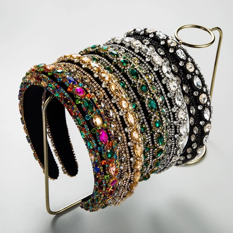 Cerchietto Barocco Con Strass Donna Vintage Largo Velluto Spugna Imbottito Fascia Capelli Lusso Accessori Per Capelli