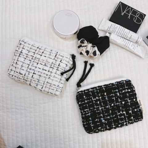 Mini Coin Purse Jacquard Fabric Tweed Zebra Stripe Small Zipper Storage Bag For Cards Lipstick Earphones