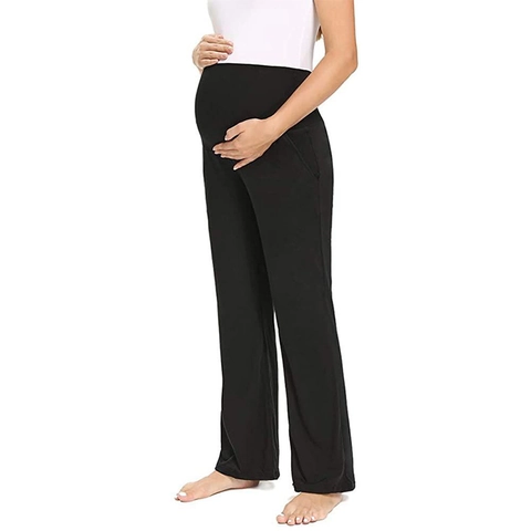 Pantalones De Maternidad Cintura Alta Soporte Abdominal Mezcla Rayón Elástico Pierna Ancha Casual Mujer