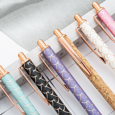 Retractable Ballpoint Pen Metal Clip Glitter Sequins Leopard Print Fish Scale Pattern Creative Business Office Gift