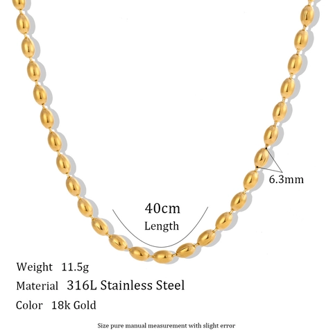 Collana A Catena Con Perle Ovali Minimalista In Acciaio Inossidabile Placcato Oro 18K Gioielli Geometrici Per Donne