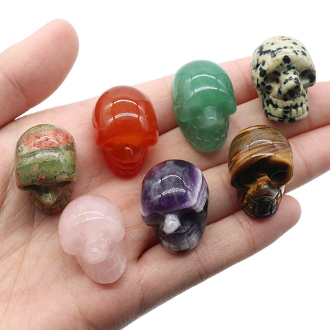 Natural Crystal Skull Carving Agate Gemstone Hand Polished Mini Ghost Head Halloween Decoration Gothic Desktop Ornament