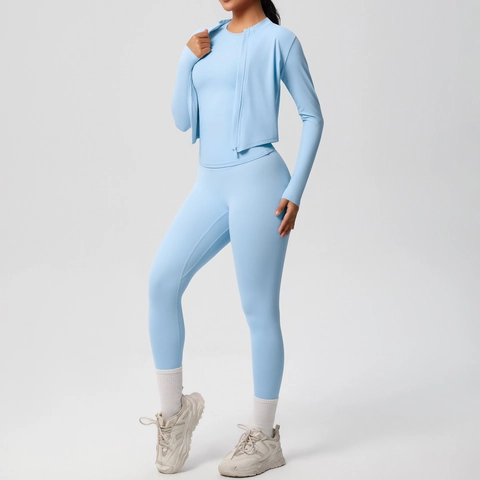 Women Yoga Outfit Slim Fit High Stretch Nylon Spandex Quick Dry Jacket Tank Top And Leggings Athletic Gym Clothing