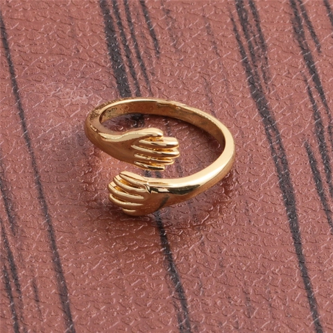 Copper Open Ring Gold Plated Zircon Adjustable Hugging Hands Elegant Jewelry Gift For Women