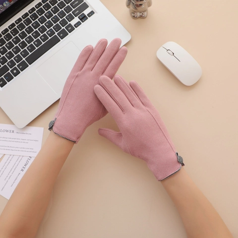 Guantes De Invierno Cálidos Para Mujer Gamuza Pantalla Táctil Forro Polar Cortavientos Elegante Lazo Decorativo Térmicos