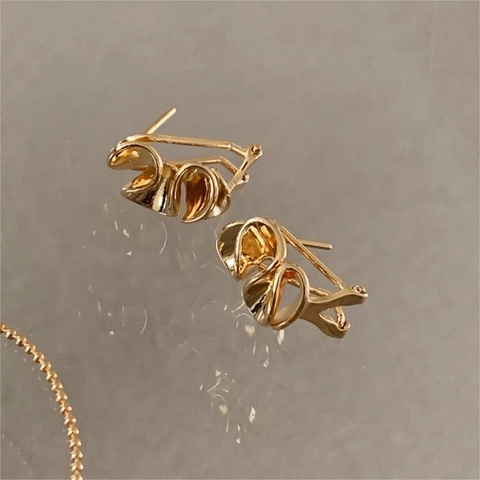 925 Sterling Silver Stud Earrings Twisted Ribbon Abstract Petal Wave Texture Korean INS Style For Women
