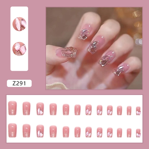 Unghie Finte A Pressione Sfumate Rosa Glitter Strass Quadrate Arrotondate Unghie Artificiali Per Donne Eleganti