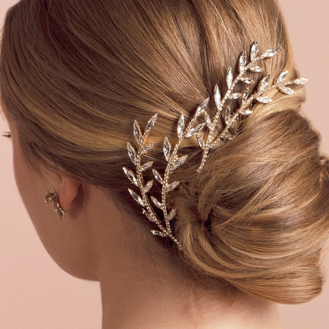 Peine De Pelo De Novia Diamantes De Imitación Cristal Hoja Rama Tocado Elegante Accesorios Para El Cabello De Boda Mujer