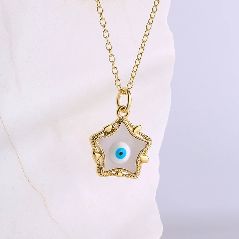 Evil Eye Stern Anhänger Halskette Vergoldetes Kupfer Zirkon Emaille Himmlischer Ins Stil Schmuck Für Damen
