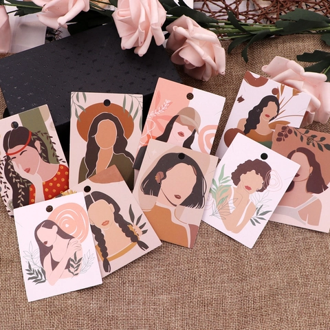 Earring Necklace Display Cards Paper Cardboard Jewelry Packaging Abstract Female Illustration Portrait Hanging Hole