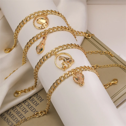Bracciale In Lega Placcato Oro Con Zircone Ciondolo Animale Pantera Serpente Catena Cubana Gioielli Per Donne Uomini