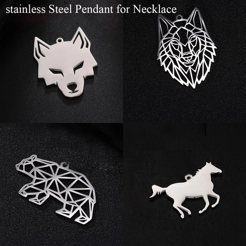 Roestvrijstalen Dier Hanger Geometrisch Hol Wolf Vos Kat Hond Haai DIY Sieraden Accessoires Voor Ketting Sleutelhanger