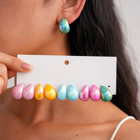 Wassertropfen Ohrringe Acryl Regenbogen Metallisch Spiegel Wasserfall Stecker Mit Stahl Ohrringpfosten Für Frauen Mode Schmuck
