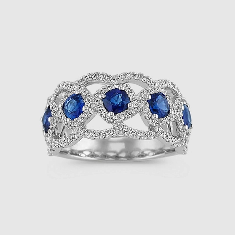 Copper Ring With Blue Sapphire Color Zircon Stones Hollow Out Micro Pave Luxury Fashion For Women