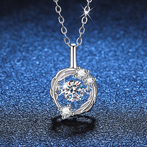 Collana in Argento Sterling S925 Con Moissanite per Donna Ciondolo a Forma di Piuma Cuore Mobile Elegante Catena Argento Gioielli