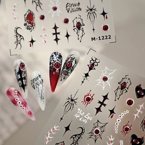 Gothic Dark Horror Nail Art Stickers Halloween Spinnenweb Bloed Oogbal DIY Zelfklevende Decals Voor Vrouwen
