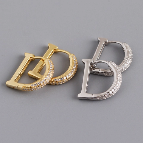 D Letter Hoop Earrings With 925 Sterling Silver And Cubic Zirconia Pave Fashion Minimalist Jewelry For Women