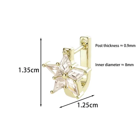 Five-Pointed Star Cubic Zirconia Inlaid Copper Ear Cartilage Buckle Piercing Earring For Women Elegant Vintage Style