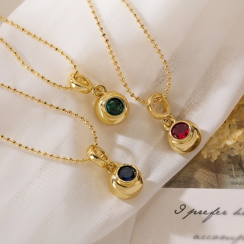 Collana Con Pendente A Sfera Rotonda Rame Placcato Oro Vero Zirconia Cubica Catena Per Clavicola Geometrica Donna