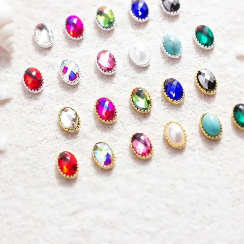 Décorations Nail Art Alliage Ovale Strass Charms Fausse Künstliche Perle Bordure Métallique DIY Manucure Accessoire Style Rétro