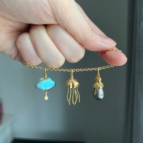 Sea World Octopus Jellyfish Pendant Necklace Artificial Baroque Pearl Titanium Steel Gold Plated Zircon Niche Jewelry